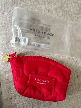 Kate Spade Fragrances Quilted heart red Pouch bag case mini gold hardware